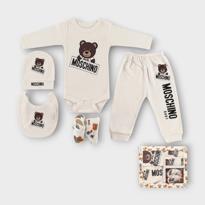 Baby Marka Moşino Desen Beşli Set Unisex 0-6 Ay