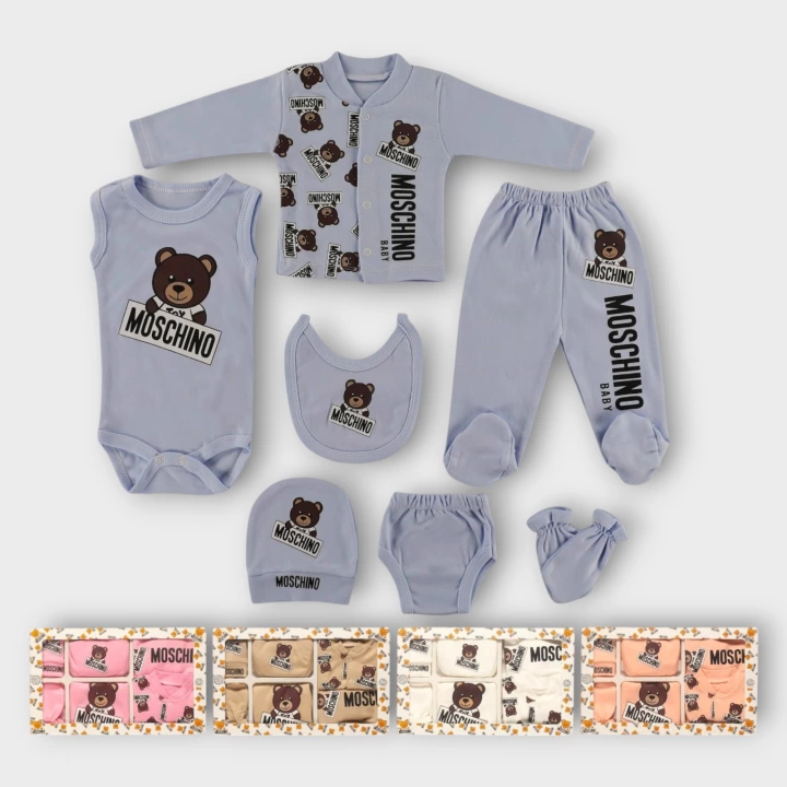 Baby Marka Moşino Desen Yedili Set Unisex 0-6 Ay