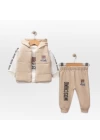 Baby Marka Moşino Desen Baskı Yelekli Üçlü Takım Unisex 6-36 Ay