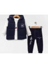 Baby Marka Tomm Desen Baskı Yelekli Üçlü Takım Unisex 6-36 Ay