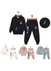 Baby Marka Baskılı Moşino Desen Kapşonlu Fermuarlı İkili Takım Unisex 1-5 Yaş