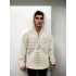 Erkek Taşlı Zip Kapüşonlu Sweatshirt - Beyaz