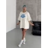 Unisex Bisiklet Yaka Baskılı Oversize T-Shirt - Beyaz