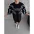 Unisex Bisiklet Yaka Baskılı Oversize T-Shirt - Siyah