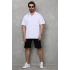 Unisex Yarım Fermuarlı Düz Oversize T-shirt - Beyaz