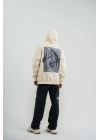 Erkek Kapşonlu Double Oversize Dijital Patchli SweatShirt - Krem