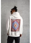 Erkek Kilim Desen Kapüşonlu Sweat- Beyaz