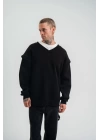 Geniş V yaka Kol Ribana Detaylı SweatShirt - Siyah