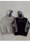 Kadın Baskılı Kapüşonlu Sweatshirt - Gri