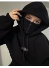 Kadın Çift Kapüşonlu Maskeli Fermuarlı Sweatshirt - Siyah