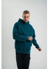 Kapşonlu Double Oversize Yıkamalı Evalı Nakışlı SweatShirt - Koyu Deniz Yeşili