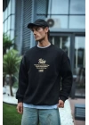 Kışlık Bisiklet Yaka Ön Ve Arka Baskılı SweatShirt - Siyah