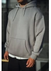 Üç İplik Penye Kapşonlu Basic SweatShirt - Boyalı Gri