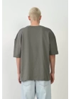 Unisex Basic Bisiklet Yaka Oversize T-Shirt - Füme