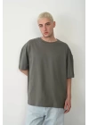 Unisex Basic Bisiklet Yaka Oversize T-Shirt - Füme