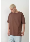 Unisex Basic Bisiklet Yaka Oversize T-Shirt - Mürdüm