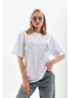 Unisex Baskılı Oversize T-Shirt - Beyaz