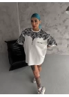 Unisex Baskılı Oversize T-Shirt - Beyaz