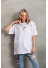 Unisex Baskılı Oversize T-Shirt - Beyaz