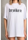 Unisex Baskılı Oversize T-Shirt - Beyaz