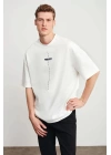 Unisex Baskılı Oversize T-Shirt - Beyaz