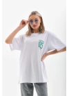 Unisex Baskılı Oversize T-Shirt - Beyaz