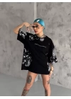 Unisex Baskılı Oversize T-Shirt - Siyah