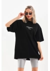 Unisex Baskılı Oversize T-Shirt - Siyah