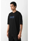 Unisex Baskılı Oversize T-Shirt - Siyah