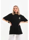 Unisex Baskılı Oversize T-Shirt - Siyah