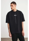 Unisex Baskılı Oversize T-Shirt - Siyah