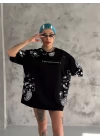 Unisex Baskılı Oversize T-Shirt - Siyah