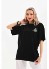 Unisex Baskılı Oversize T-Shirt - Siyah