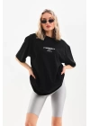 Unisex Baskılı Oversize T-Shirt - Siyah