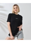 Unisex Bisiklet Yaka Baskılı Slim Fit T-Shirt - Siyah