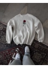 Unisex Bisiklet Yaka Ön Ve Arka Baskılı SweatShirt - Beyaz