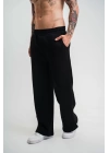 Unisex Boru Paça Baggy Eşofman Pantolon - Siyah