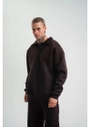 Unisex Double Oversize Patlı Yaka SweatShirt - Kahve