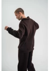 Unisex Double Oversize Patlı Yaka SweatShirt - Kahve