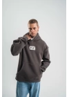 Unisex Kapşonlu Uzun Kol Patchli Nakışlı SweatShirt - Füme