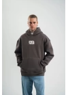 Unisex Kapşonlu Uzun Kol Patchli Nakışlı SweatShirt - Füme