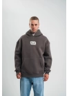 Unisex Kapşonlu Uzun Kol Patchli Nakışlı SweatShirt - Füme