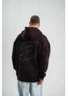 Unisex Üç İplik Kapşonlu Nakışlı SweatShirt - Kahve