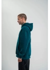 Unisex Üç İplik Kapşonlu Nakışlı SweatShirt - Koyu Deniz Yeşili