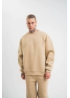 Uzun Kol Bisiklet Yaka Basic SweatShirt - Bej