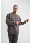 Uzun Kol Bisiklet Yaka Basic SweatShirt - Füme