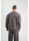 Uzun Kol Bisiklet Yaka Basic SweatShirt - Füme