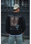 Uzun Kol Bisiklet Yaka Baskılı SweatShirt - Siyah