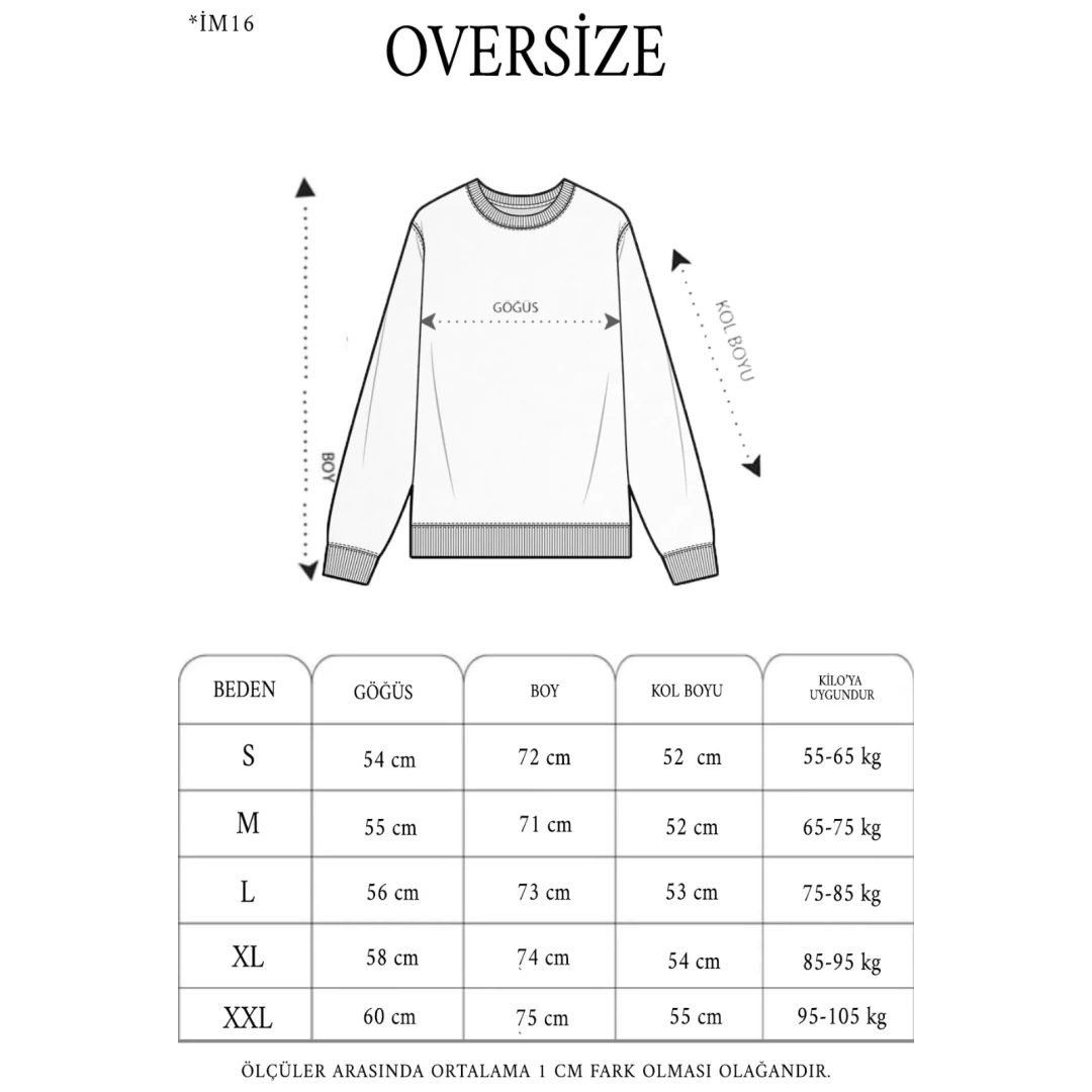 Oversize Bisiklet Yaka Baskılı SweatShirt - Beyaz