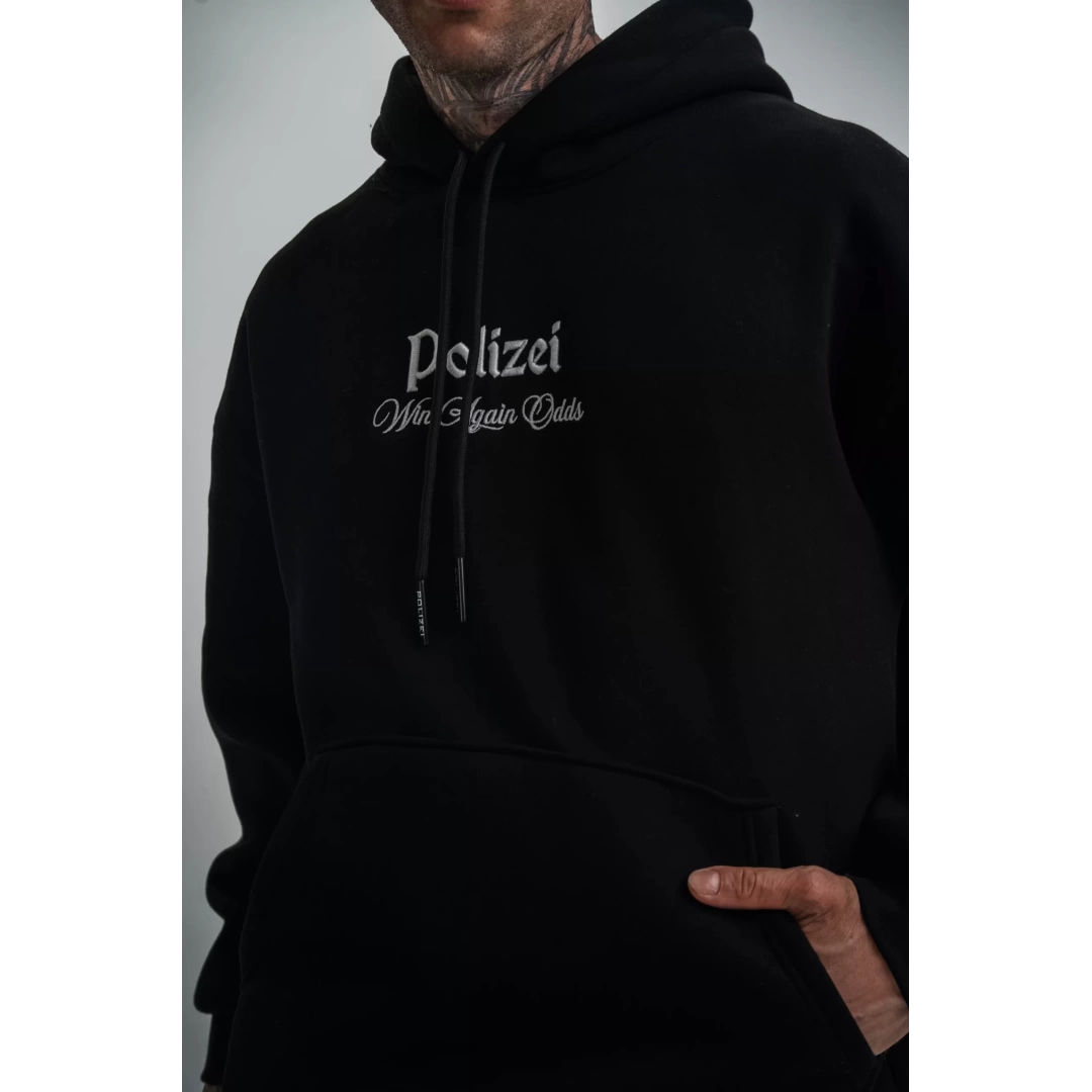 Üç İplik Kapşonlu Dijital Patchli SweatShirt - Siyah